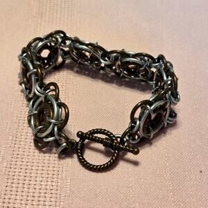 Hand Crafted Chain Maile Bracelet Copper Stainless Interlocking Rings Weave 9.5"